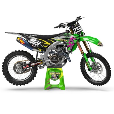 Kit adhesivos Personalizado para KAWASAKI KX KXF 125 250 450 Mod.: Splitfire Flame Green