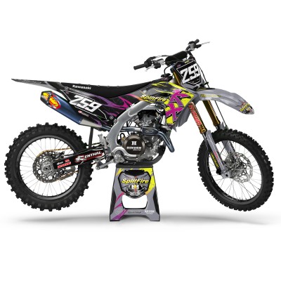 Kit adhesivos Personalizado para KAWASAKI KX KXF 125 250 450 Mod.: Splitfire Flame Grey
